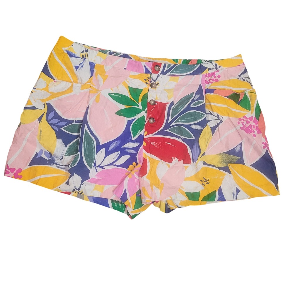 Eloquii Elements Womens Plus Size 28 Tropical Floral Linen Blend Shorts Beachy